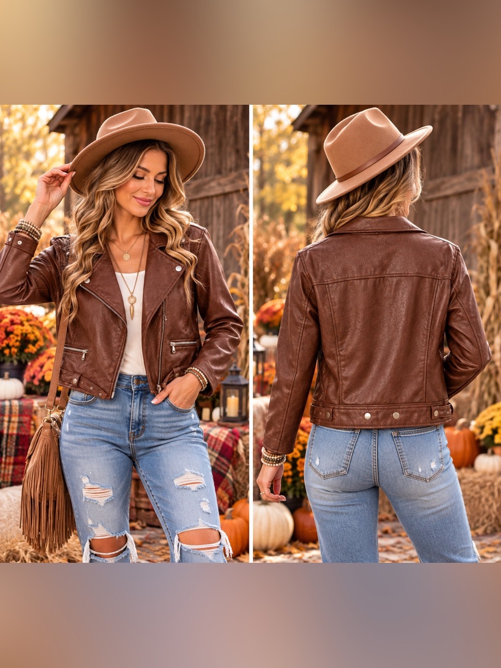 CoffeeShop Brown Faux-Leather Moto Jacket